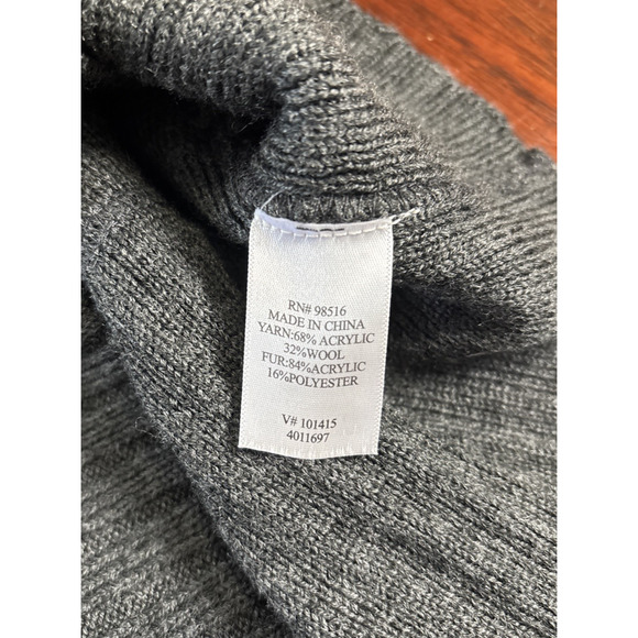 Coldwater Creek Faux Fur Collar Cardigan Sweater Sz Small Gray Wool Preppy Glam - Picture 4 of 8